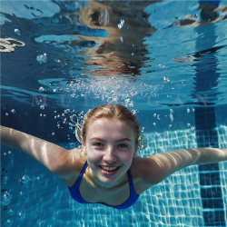 Sybil diving in a pool on the holodeck