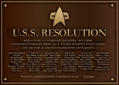 USS Resolution Dedication Plaque