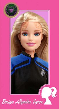 A doll based on the likeness of Ensign Alyndra Syrex by Alyndra Syrex