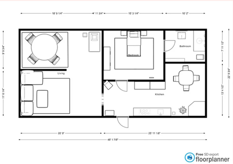 Floor plan of Haukea-Willow's single bedroom apartment on Ops.