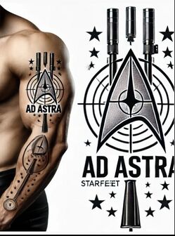 Right arm tattoo "Ad Astra" for Samuel Woolheater